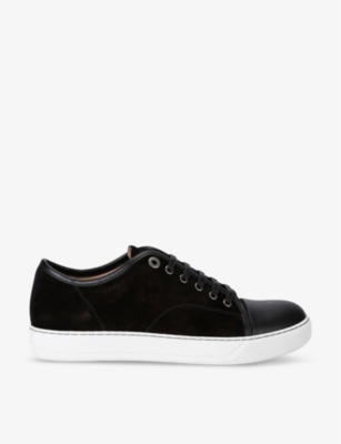 Shop Lanvin Mens  Dbb1 Contrast-sole Suede And Leather Low-top Trainers In Black