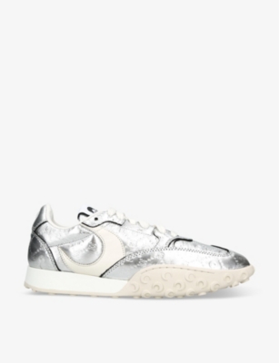Marine Serre Womens Silver Logo-embellished Logo-debossed Metallic-leather Low-top Trainers In Silver