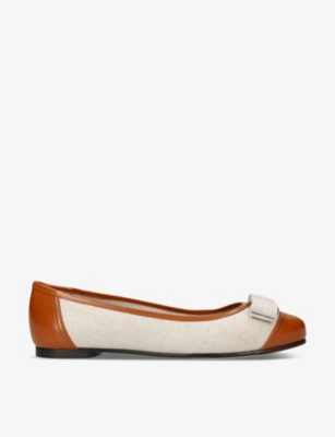 Shop Ferragamo Salvatore  Women's Brown/oth Varina Sun Canvas And Leather Ballet Flats