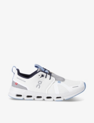 Shop On Running Kids' Cloud Sky Logo-embroidered Mesh Low-top Trainers In White/navy