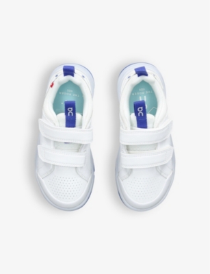 Shop On Running Boys White/vy Kids' The Roger Logo-print Leather Low-top Trainers In White/navy