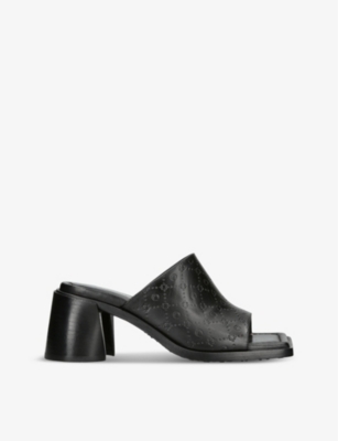 MARINE SERRE: Embossed-logo leather heeled mules
