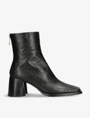 MARINE SERRE: Logo-embossed leather heeled ankle boots