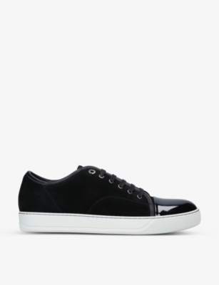 Lanvin Dbb1 Contrast-sole Suede And Leather Low-top Trainers In Blk/white