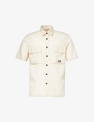 CP COMPANY: Brand-embroidered short-sleeved cotton shirt