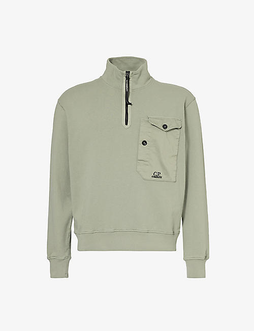 CP COMPANY: Brand-embroidered contrast-pocket stretch-cotton sweatshirt