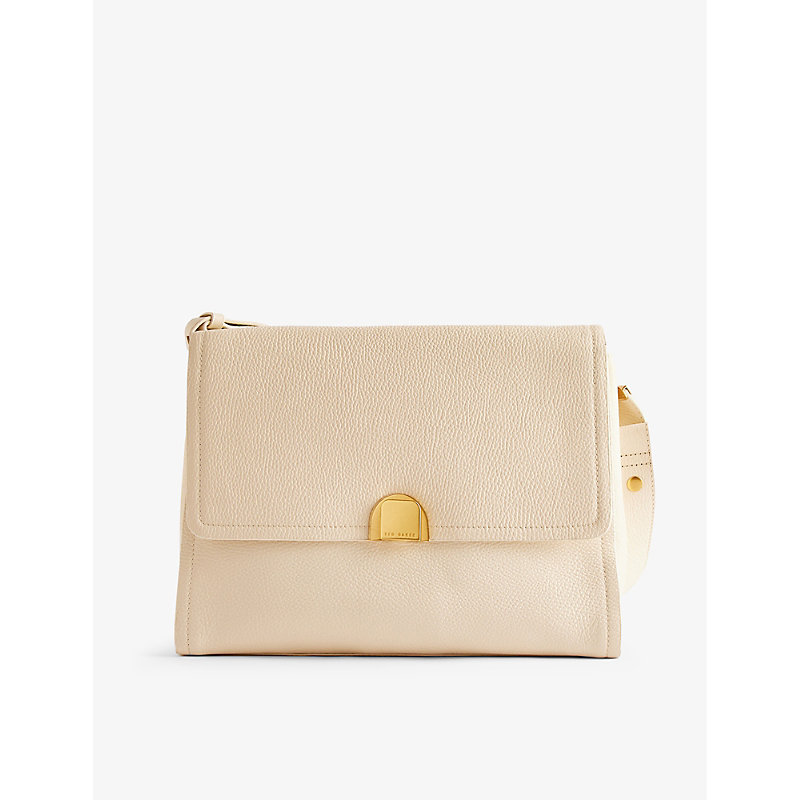 Shop Ted Baker Women's Ivory Imilily Lock-embellished Leather Shoulder Bag