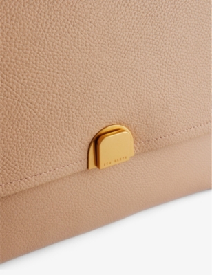 Shop Ted Baker Imilily Lock-embellished Leather Shoulder Bag In Taupe