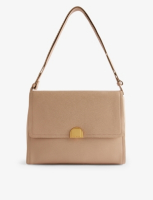 Shop Ted Baker Imilily Lock-embellished Leather Shoulder Bag In Taupe