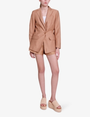 Shop Maje Women's Marron/brown Adjustable Buckle-fastened Single-breasted Linen-blend Jacket