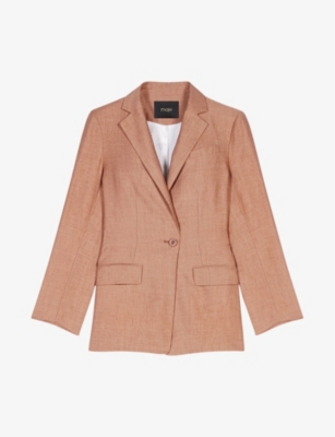 Shop Maje Women's Marron/brown Adjustable Buckle-fastened Single-breasted Linen-blend Jacket