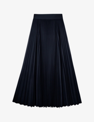 The White Company Womens Navy Pleated High-rise Recycled-polyester Midi Skirt