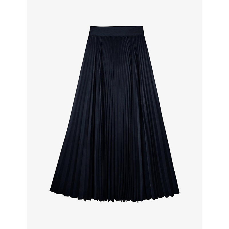 The White Company Womens Navy Pleated High-rise Recycled-polyester Midi Skirt