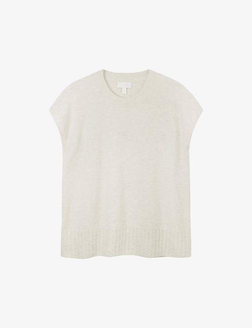 THE WHITE COMPANY: Cap-sleeve ribbed-trim stretch organic-cotton blend top