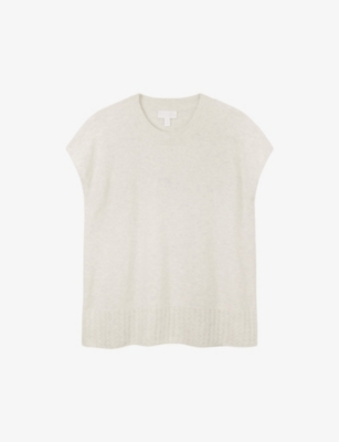 The White Company Cloud Marl Cap-sleeve Ribbed-trim Stretch Organic-cotton Blend Top