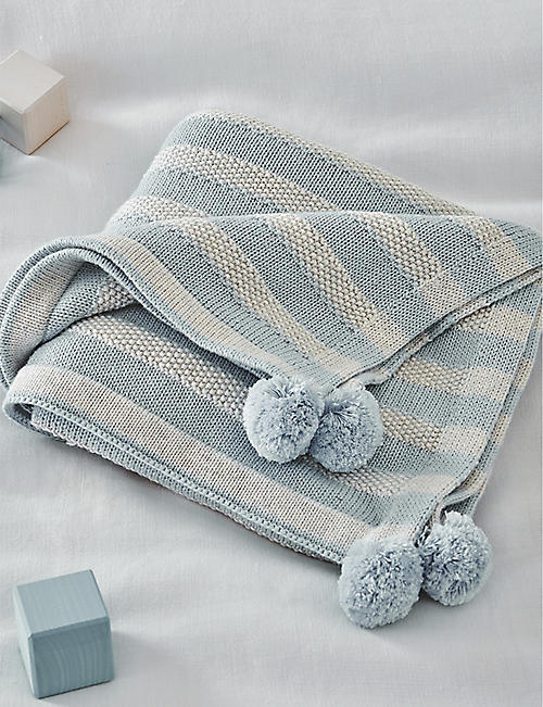 THE LITTLE WHITE COMPANY: Striped cotton and cashmere blanket 75cm x 100cm