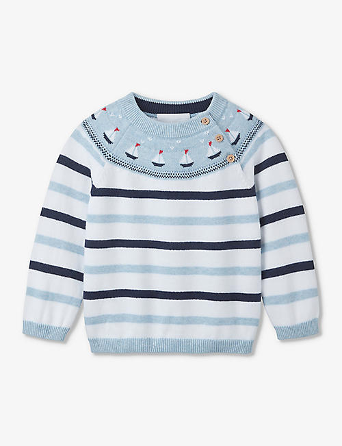 THE LITTLE WHITE COMPANY: Sailboat-motif stripe organic-cotton jumper 0-18 months
