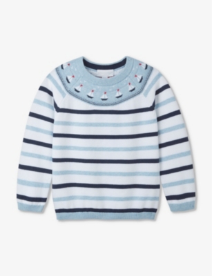 THE LITTLE WHITE COMPANY: Sailboat-motif stripe organic-cotton jumper 2-6 years