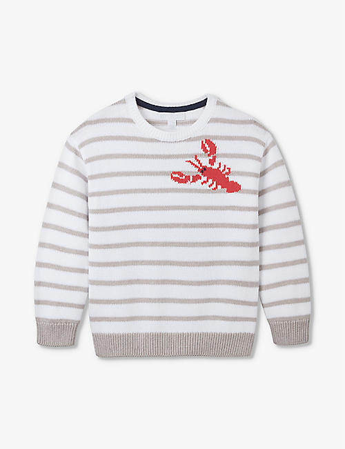 THE LITTLE WHITE COMPANY: Lobster-motif stripe-pattern organic-cotton jumper 2-6 years