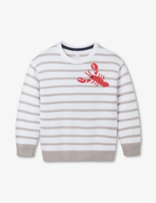 The Little White Company Girls Stripe Kids Lobster-motif Stripe-pattern Organic-cotton Jumper 2-6 Ye