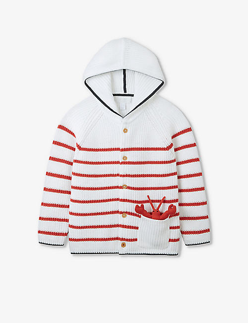 THE LITTLE WHITE COMPANY: Detachable-lobster stripe organic-cotton hoodie 0-18 months