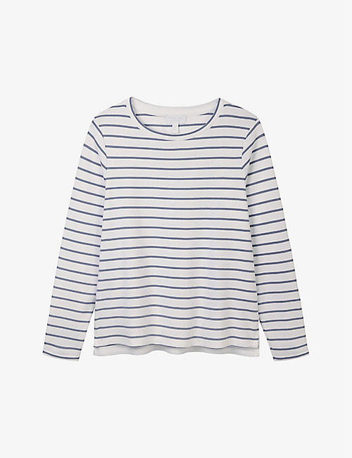 THE WHITE COMPANY: Buttoned-cuff stripe-print stretch-cotton top