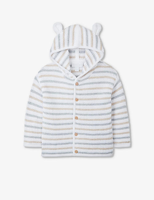 THE LITTLE WHITE COMPANY: Hooded stripe organic-cotton cardigan newborn-24 months