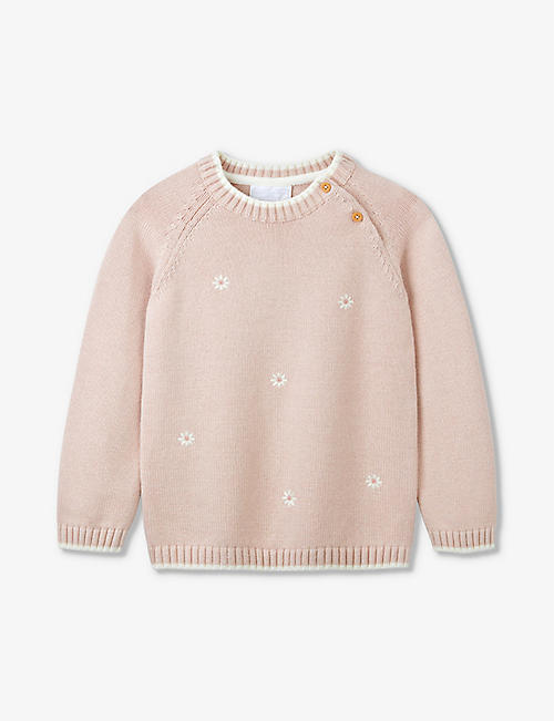 THE LITTLE WHITE COMPANY: Daisy-embroidered knitted organic-cotton blend jumper 0-18 months