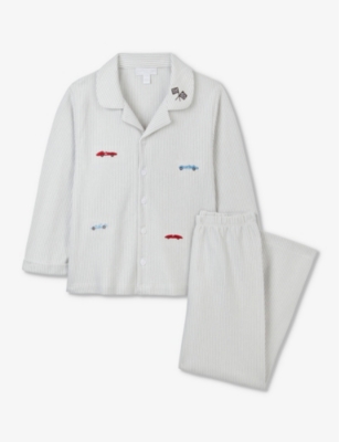 THE LITTLE WHITE COMPANY: Race car-embroidered cotton pyjama set 1-6 years