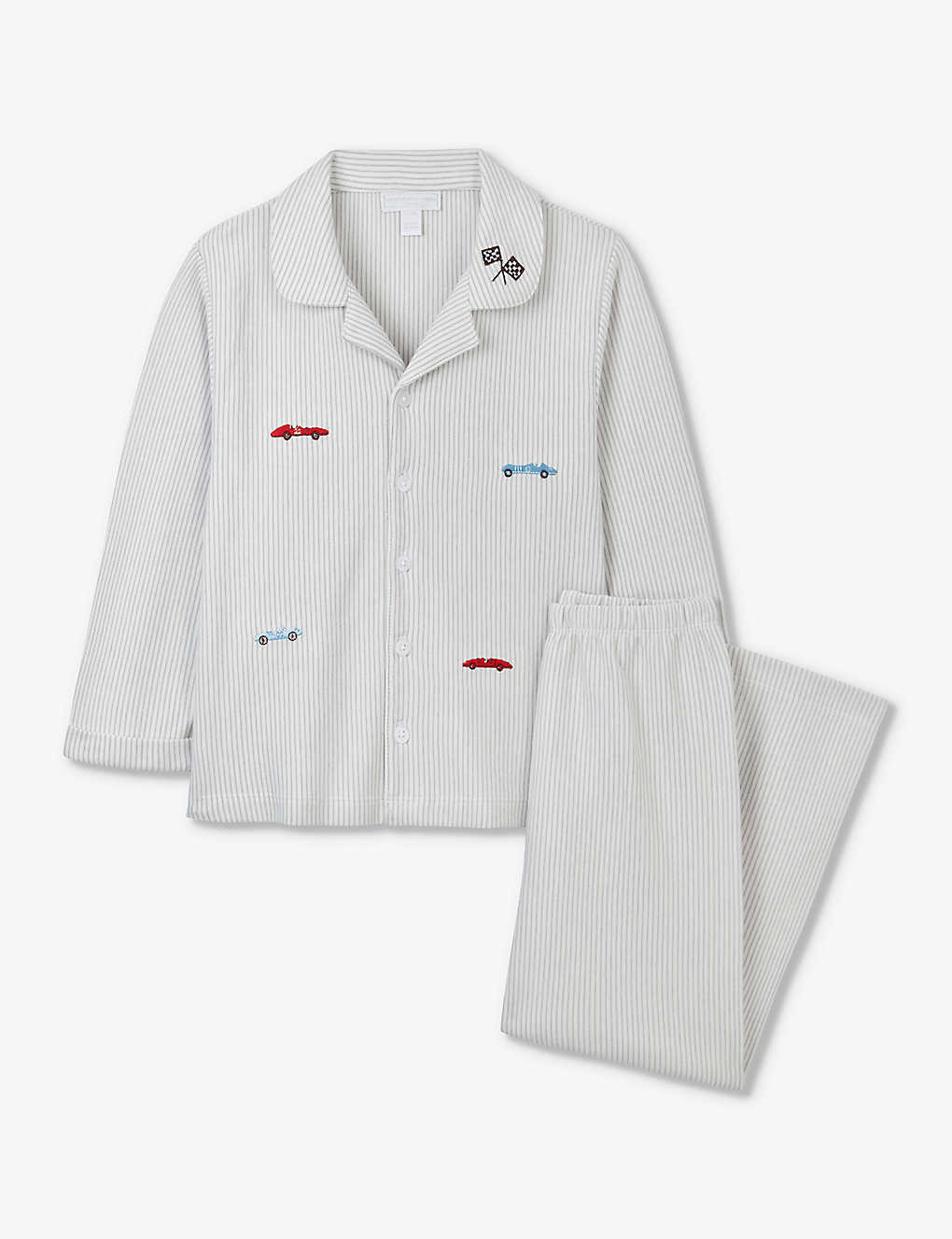 The Little White Company Kids' Race Car-embroidered Cotton Pyjama Set 7-12 Years In White/grey