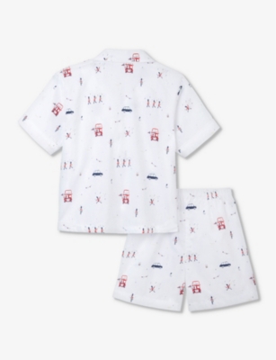 Shop The Little White Company Boys Multi Kids London Parade-print Organic-cotton Pyjama Set 7-12 Years