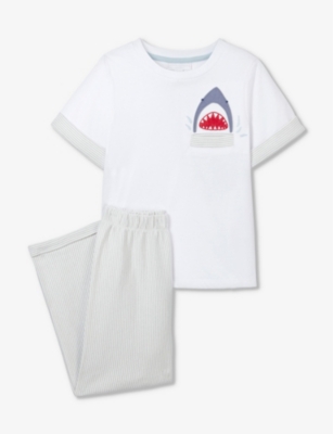 The Little White Company Kids' Shark-motif Stripe Cotton Pyjama Set 1-6 Years In Navy/white