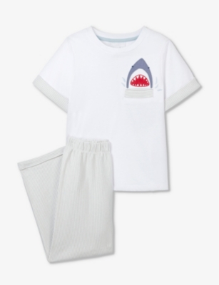 THE LITTLE WHITE COMPANY: Shark motif regular-fit cotton pyjamas 7-12 years