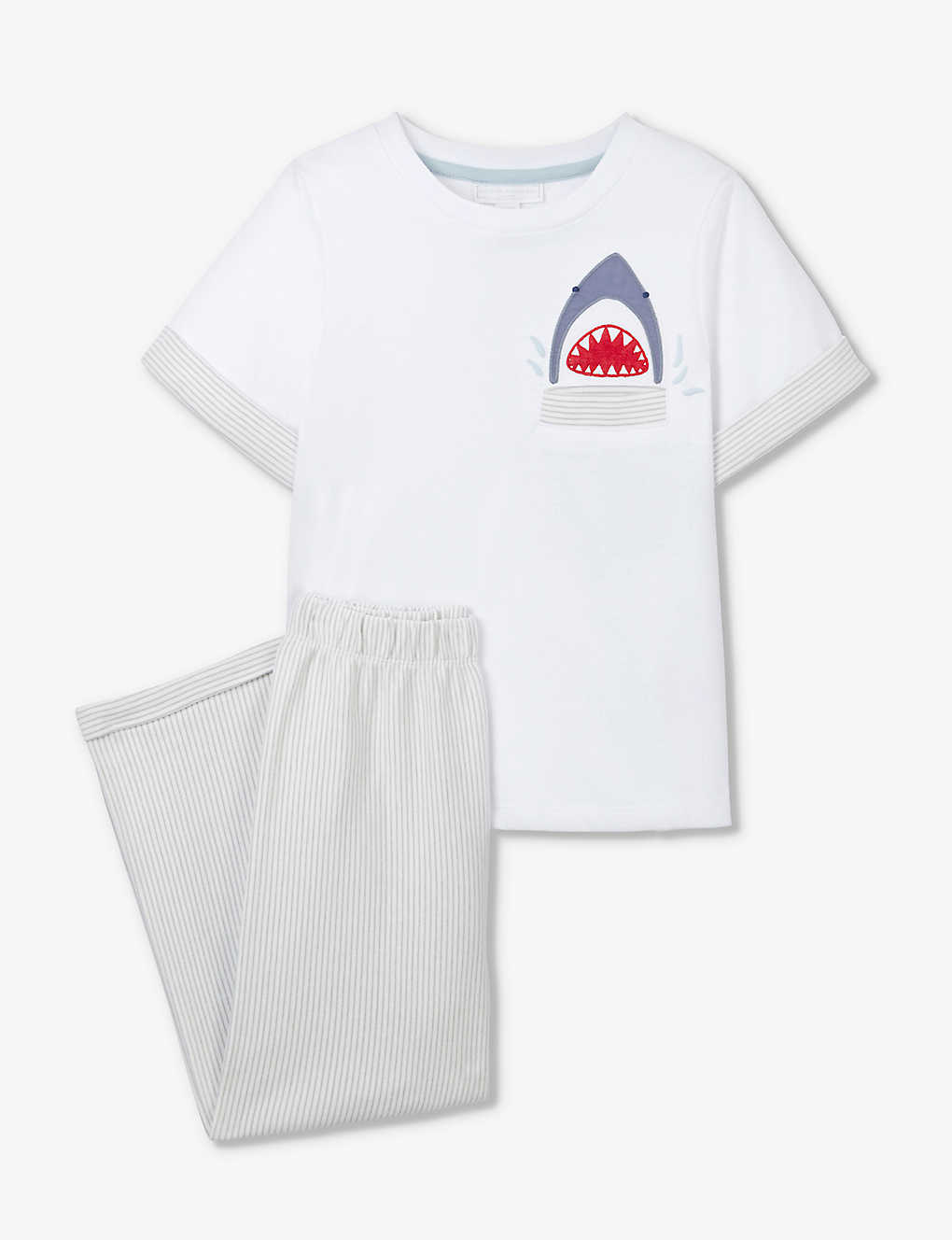 The Little White Company Kids' Shark Motif Regular-fit Cotton Pyjamas 7-12 Years In Navy/white
