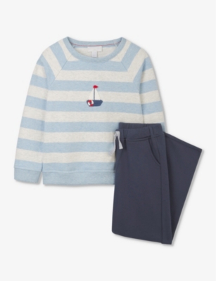 THE LITTLE WHITE COMPANY: Sailboat motif two-piece organic-cotton set 18 months - 6 years
