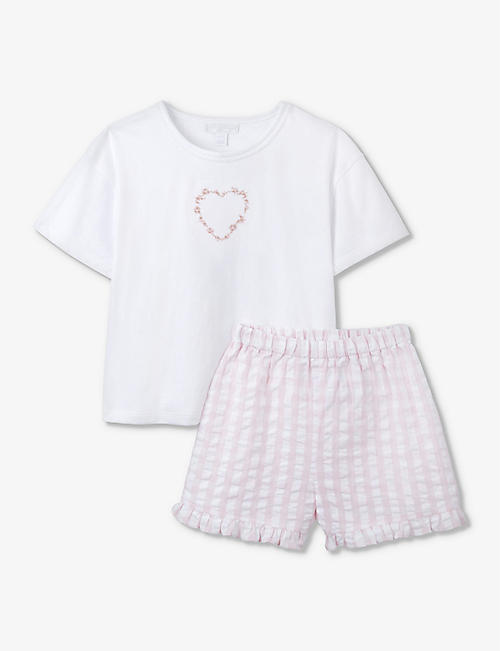 THE LITTLE WHITE COMPANY: Heart-embroidered gingham organic-cotton pyjamas 1-6 years