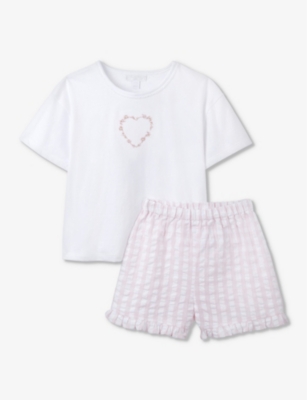 Shop The Little White Company Boys Whitepink Kids Heart-embroidered Gingham Organic-cotton Pyjamas 7-12 Y