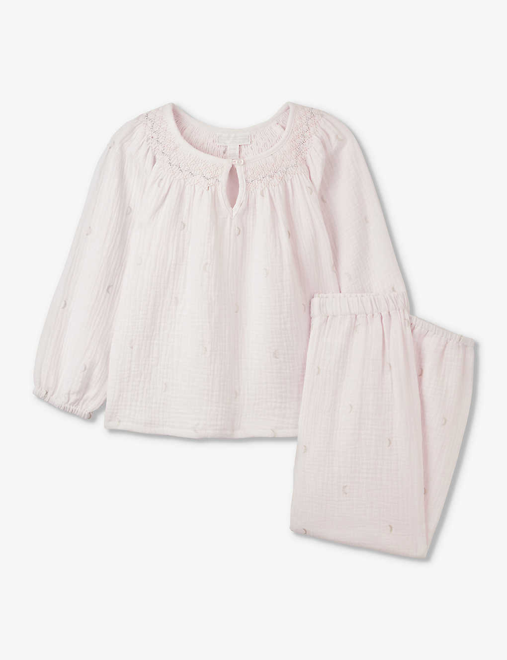 The Little White Company Girls Pink Kids Moon-print Smocked Double Cotton Pyjamas 1-6 Years