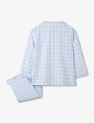 Shop The Little White Company Girls White/blue Kids Floral-embroidered Gingham-print Cotton Pyjamas 1-6 Y