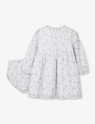 Shop The Little White Company White Camille Floral-print Organic-cotton Dress 0-18 Months