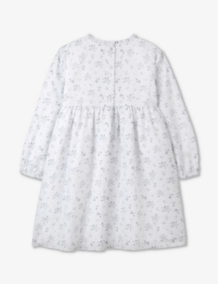 Shop The Little White Company White Camille Floral-print Organic-cotton Dress 18 Months - 6 Years