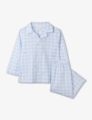 THE LITTLE WHITE COMPANY: Floral-embroidered gingham-print cotton pyjamas 7-12 years