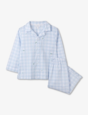 The Little White Company Kids' Floral-embroidered Gingham-print Cotton Pyjamas 7-12 Years In White