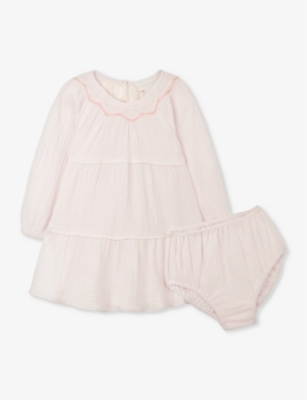 THE LITTLE WHITE COMPANY: Crinkle tiered organic-cotton dress 0-18 months