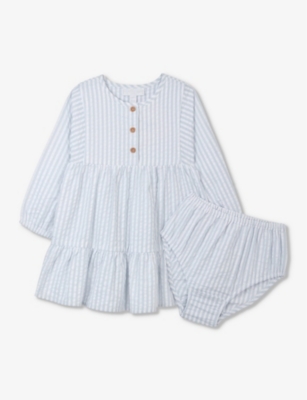 THE LITTLE WHITE COMPANY: Stripe-print seersucker organic-cotton dress 0-18 months