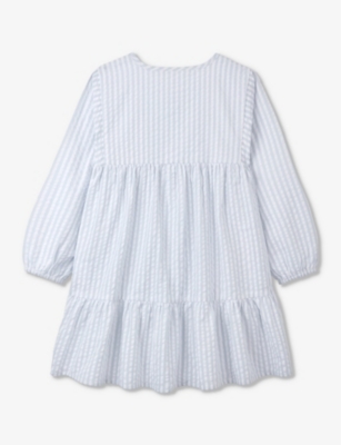 Shop The Little White Company Stripe Stripe-print Seersucker Organic-cotton Dress 18 Months - 6 Years