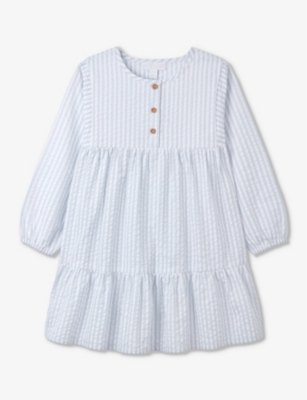 THE LITTLE WHITE COMPANY: Stripe-print seersucker organic-cotton dress 18 months - 6 years