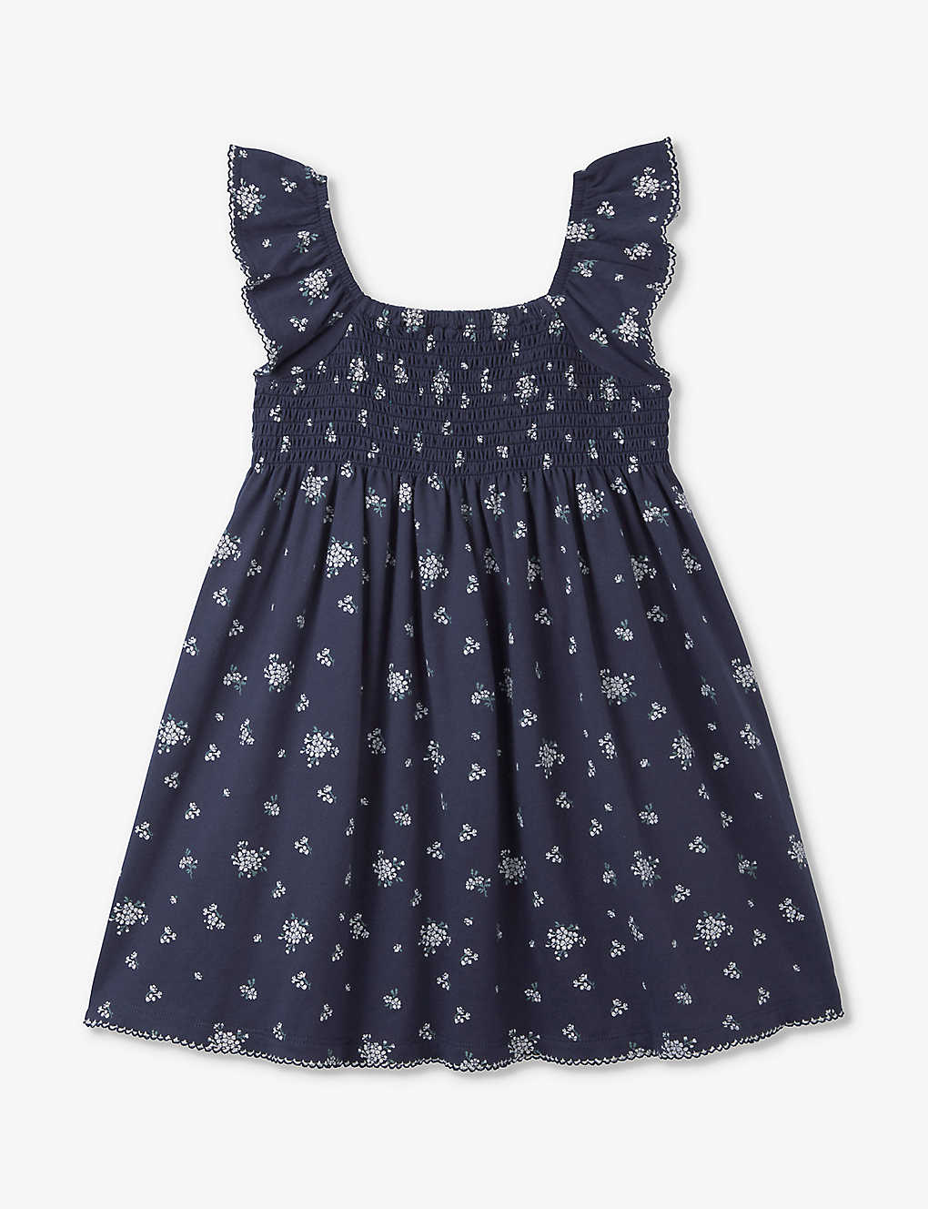 The Little White Company Babies'  Navy Camille Frill-sleeve Organic-cotton Dress 18 Months - 6 Years In Blue