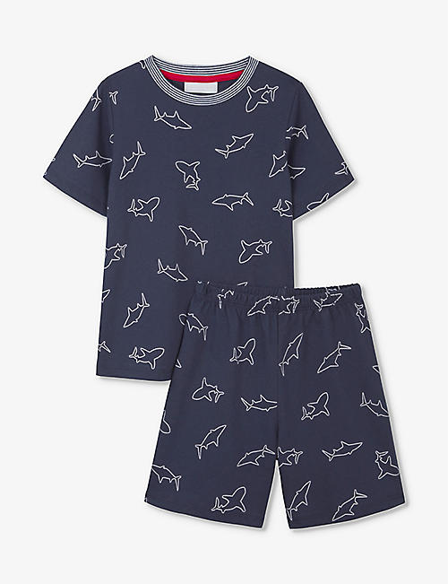 THE LITTLE WHITE COMPANY: Shark-print glow-in-the-dark organic-cotton pyjamas 1-6 years