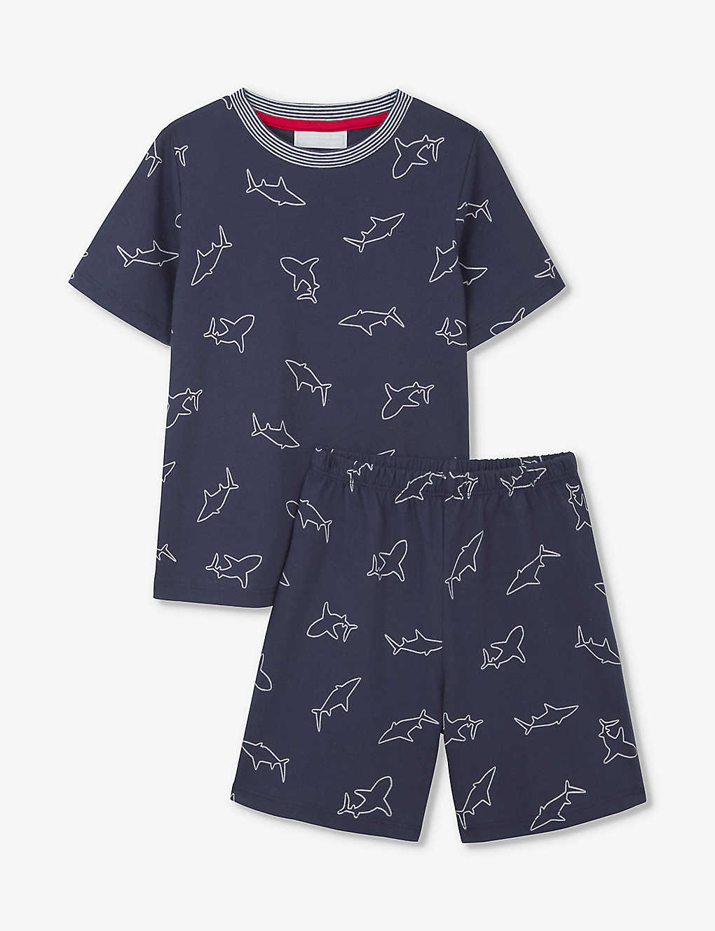 The Little White Company Kids' Shark-print Glow-in-the-dark Organic-cotton Pyjamas 1-6 Years In Blue